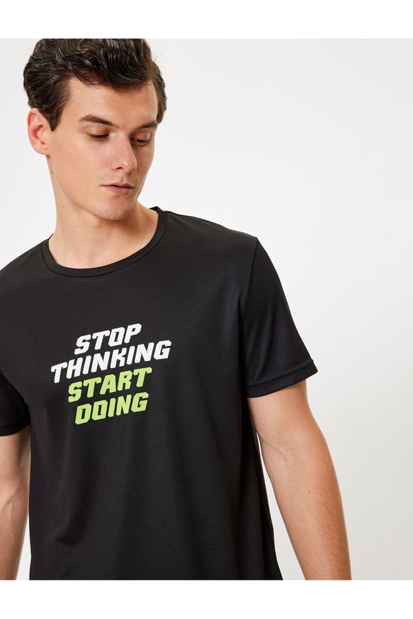 Koton Koton Sports T-Shirt Slogan Printed Crew Neck Short Sleeve