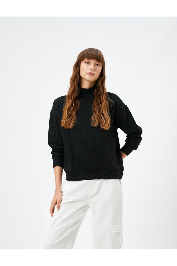 Koton Koton Stand Collar Sweatshirt Textured Long Sleeve