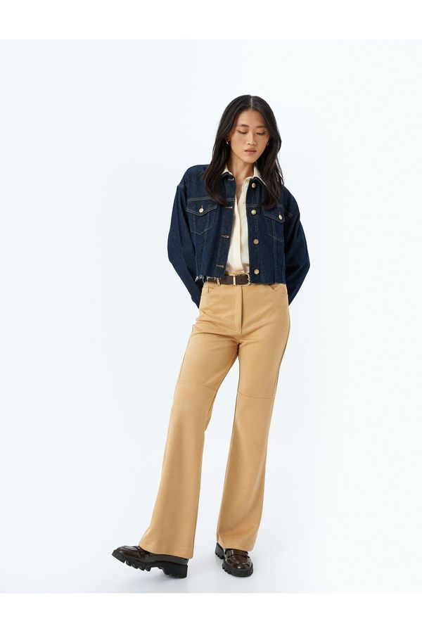 Koton Koton Standard Waist Seam Detailed Suede Look Trousers with Pockets