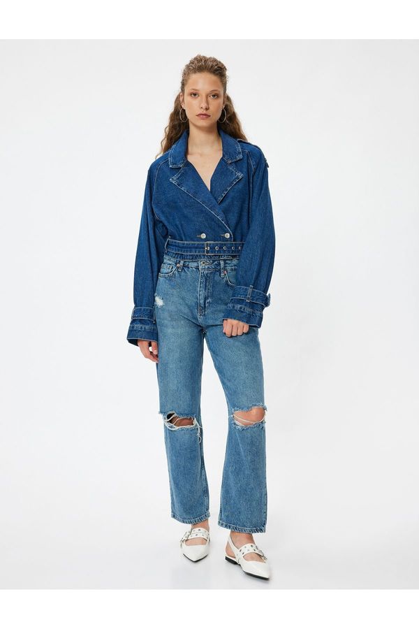 Koton Koton Standard Waist Straight Leg Frayed Jeans - Straight Fit Jeans