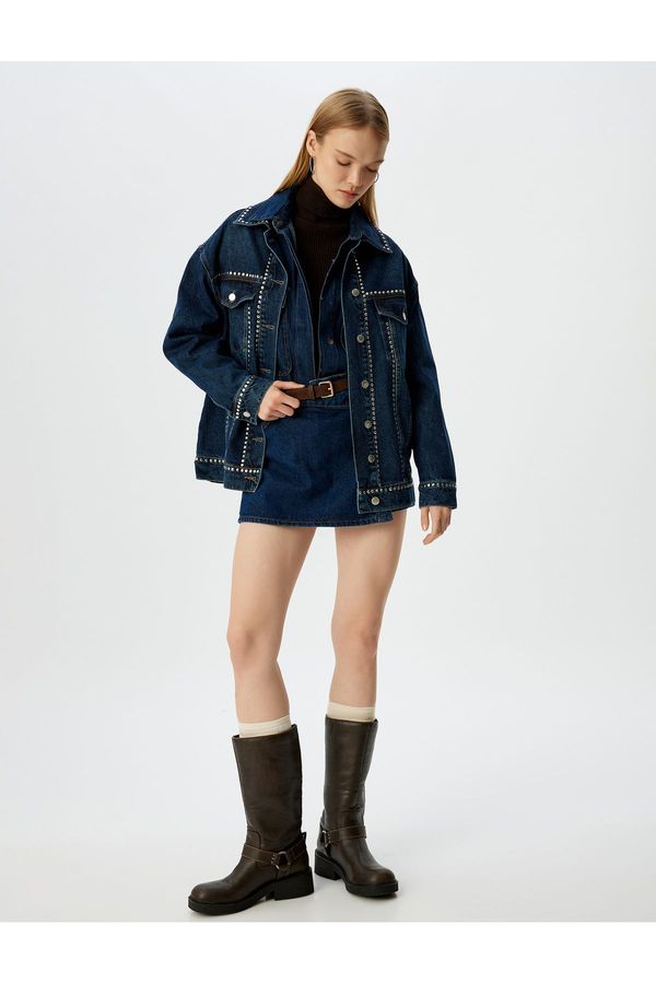 Koton Koton Stone Pocket Detailed Classic Collar Buttoned Oversize Denim Jacket