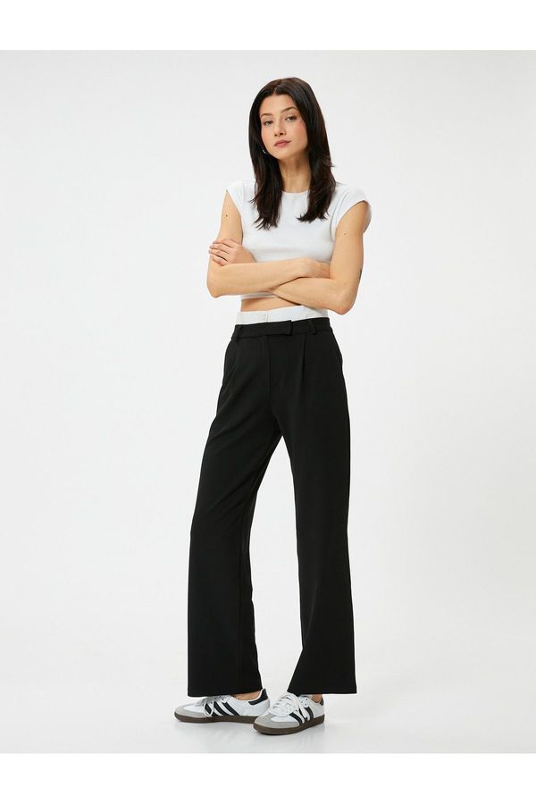 Koton Koton Straight Leg Trousers Waist Detailed Pleated