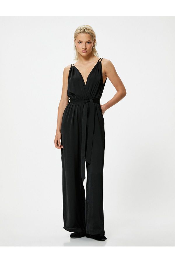 Koton Koton Strap Double Breasted Collar Jumpsuit Belted Wide Leg Full Length