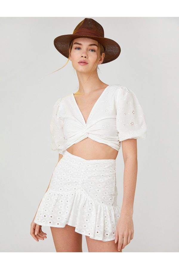 Koton Koton Straw Fedora Hat with Fabric Drape Detail