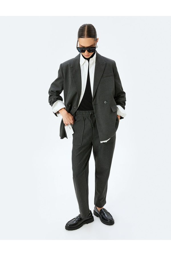 Koton Koton Striped Carrot Cut Fabric Trousers with Elastic Waistband