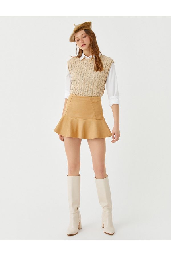 Koton Koton Suede Look Flounce Mini Skirt