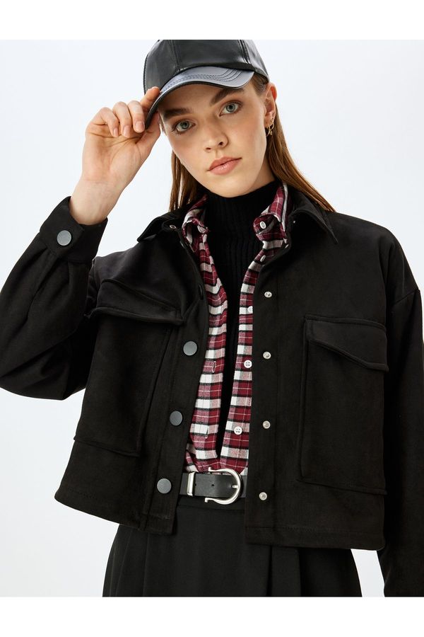 Koton Koton Suede Look Pocket Detail Snap Button Oversize Shirt Jacket