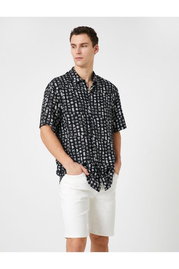 Koton Koton Summer Shirt Short Sleeve Ethnic Printed Classic Collar