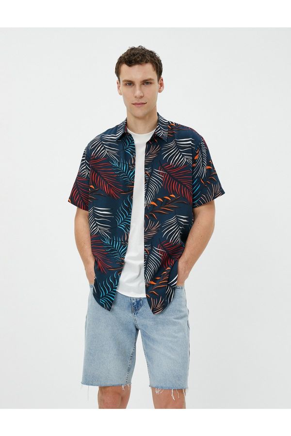 Koton Koton Summer Shirt with Leaf Printed Short Sleeve Viscose Fabric