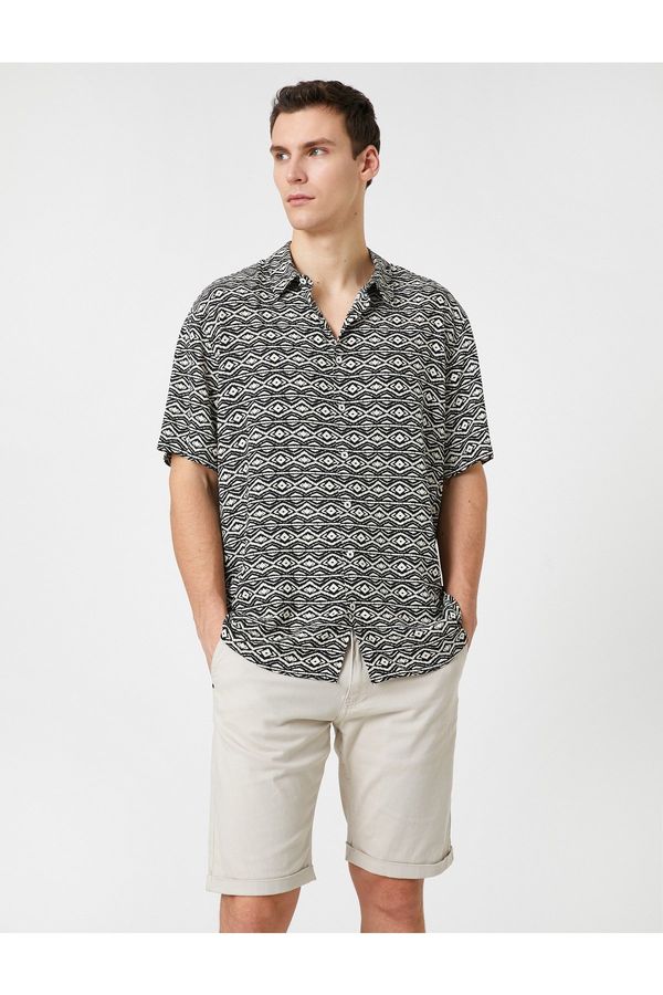 Koton Koton Summer Shirt with Short Sleeves and Ethnic Detailed Classic Collar