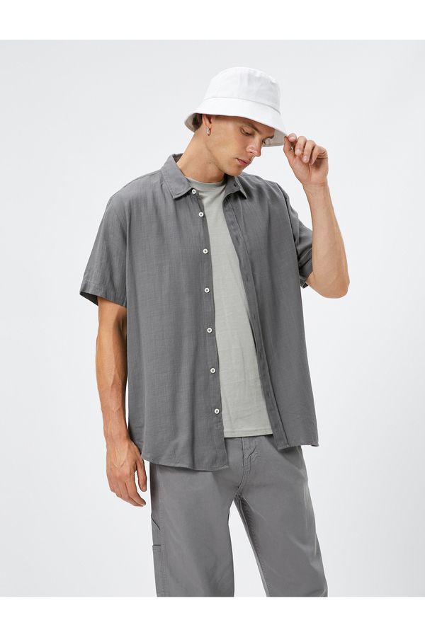 Koton Koton Summer Shirt with Short Sleeves Turndown Collar Buttoned Cotton