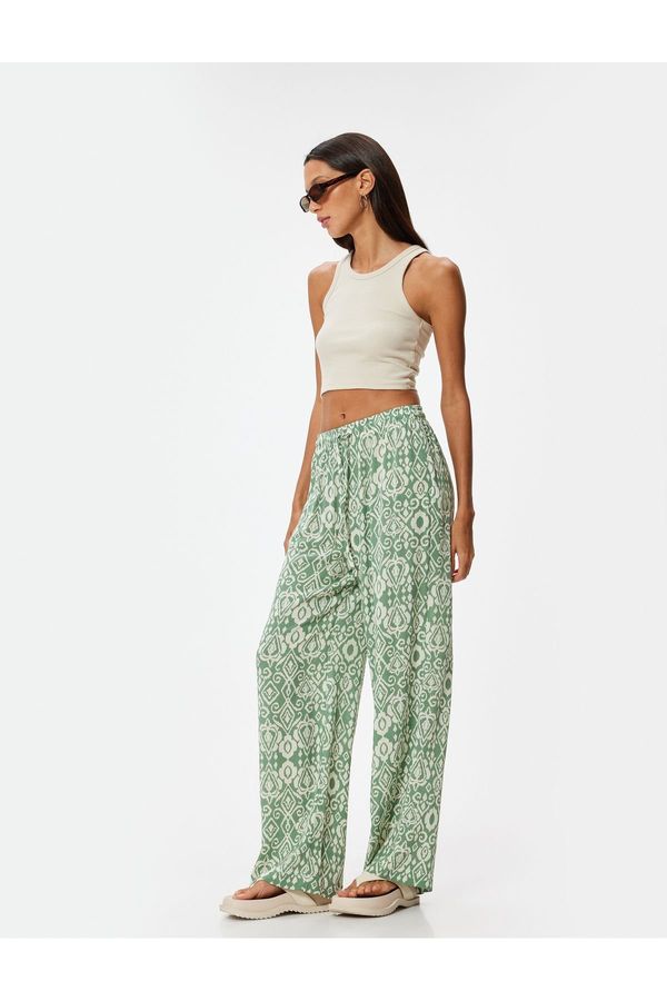 Koton Koton Summer Trouser Waist Lace Straight Leg Ethnic Patterned Standard Waist