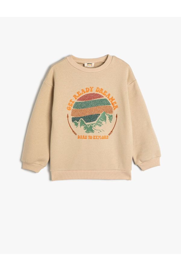 Koton Koton Sweat Long Sleeve Crew Neck Nature Themed Embroidered Rose Gold