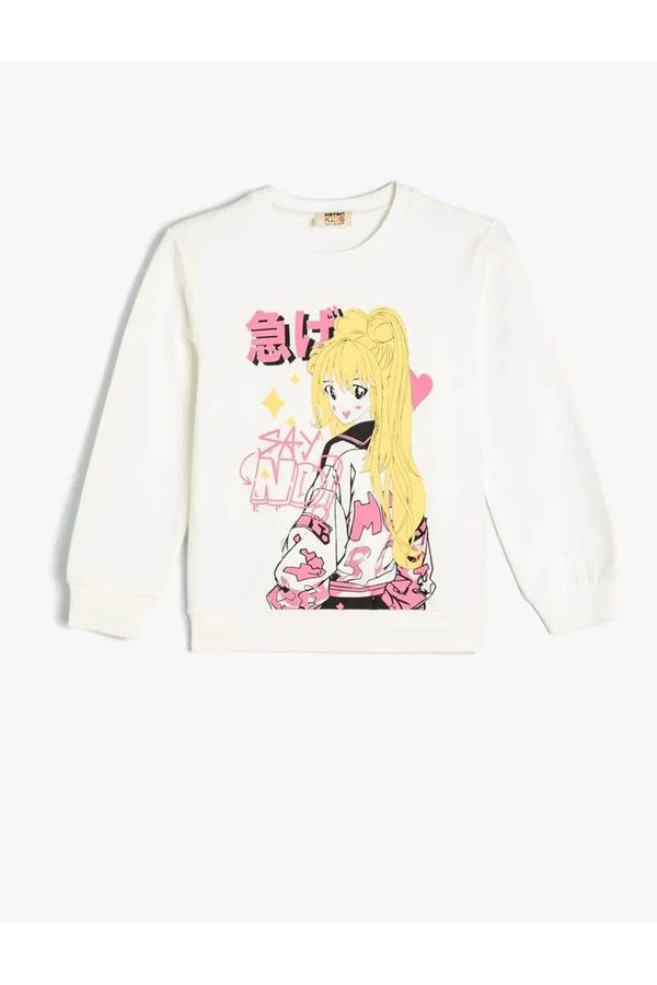 Koton Koton Sweatshirt Anime Printed Crew Neck Long Sleeve Cotton