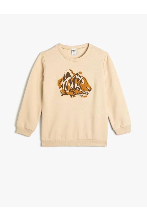 Koton Koton Sweatshirt Long Sleeve Crew Neck Tiger Relief Printed Raised