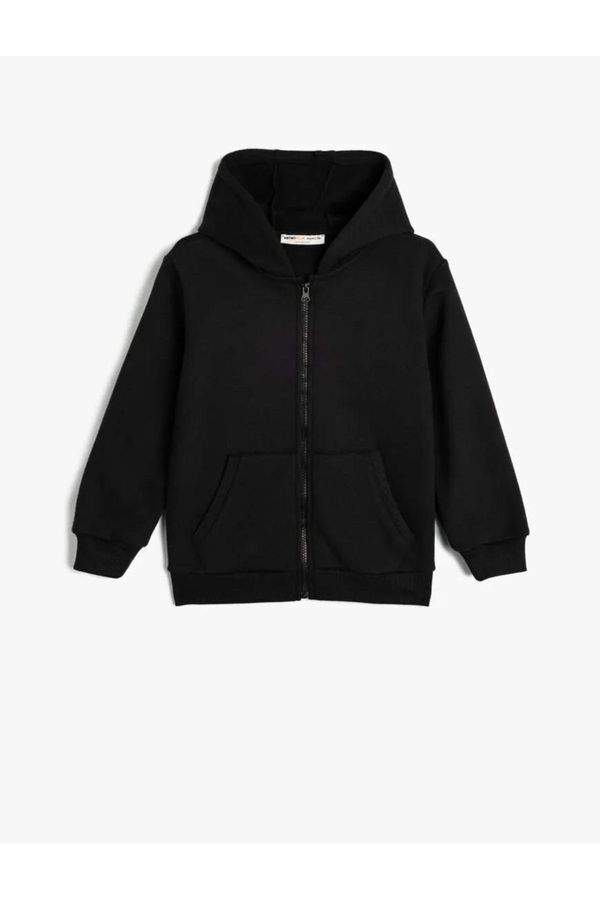 Koton Koton Sweatshirt Zippered Hooded Basic Kangaroo Pocket