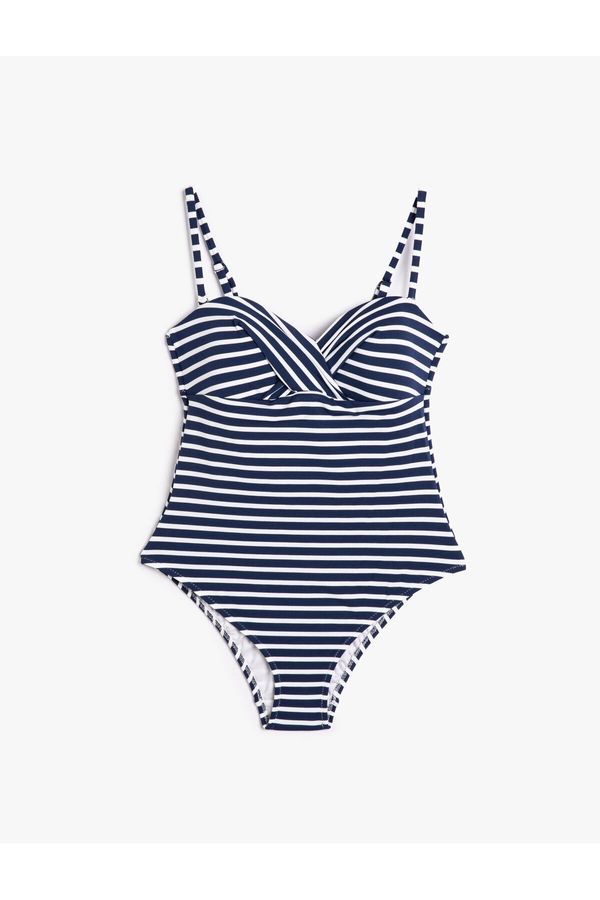 Koton Koton Swimsuit with Thin Straps Draped Covered Back Detail.