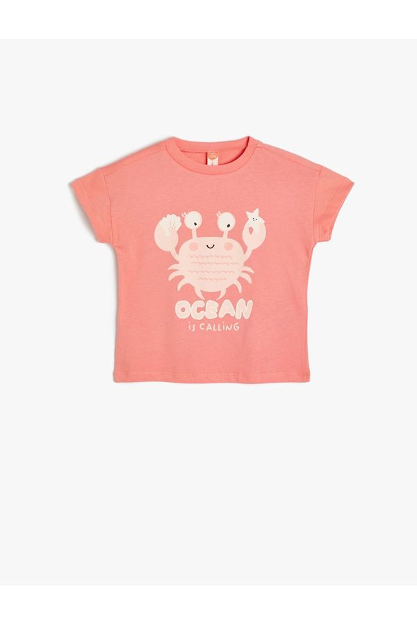 Koton Koton T-Shirt Crab Print Detailed Short Sleeve Crew Neck