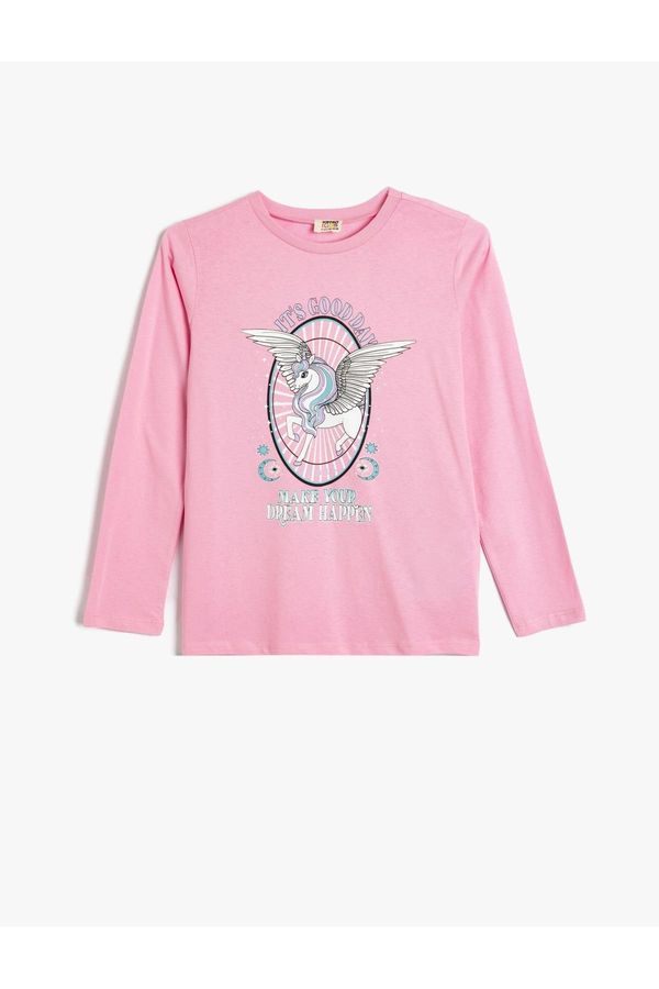 Koton Koton T-Shirt Long Sleeve Crew Neck Unicorn Printed Cotton