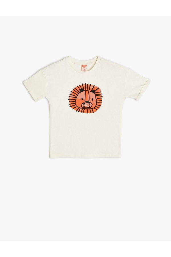 Koton Koton T-Shirt Short Sleeved Crew Neck Cotton Lion Print