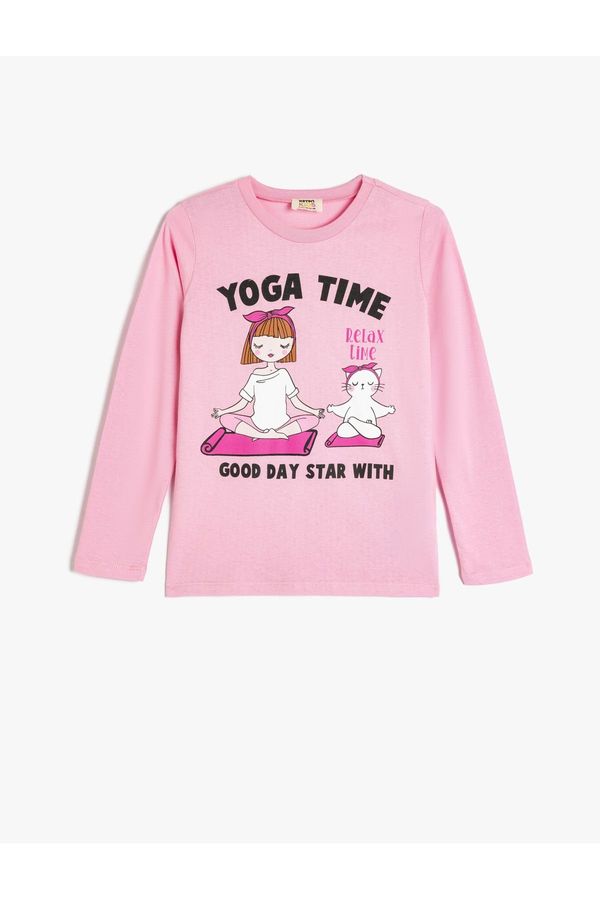 Koton Koton T-Shirt Yoga Printed Long Sleeve Crew Neck Cotton