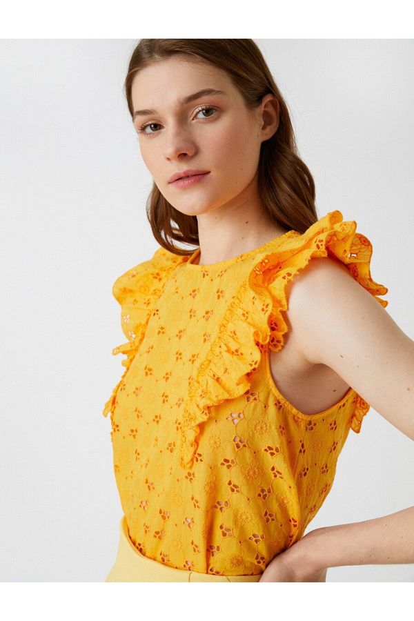 Koton Koton Tank Top Embroidered Ruffle Detailed