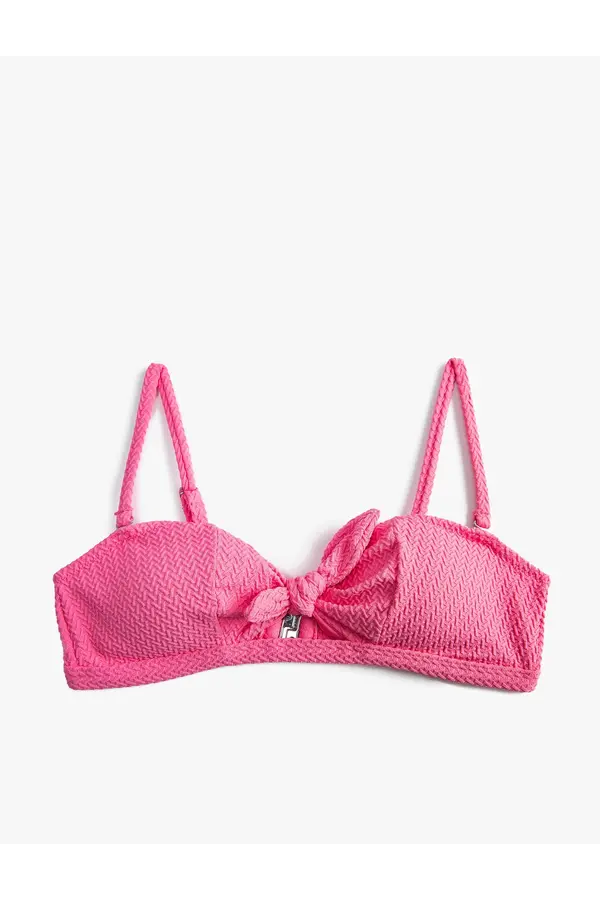 Koton Koton teksturiran bikini vrh s kravatnimi podrobnimi trakovi