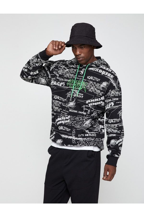 Koton Koton Text Printed Sweatshirt Hooded