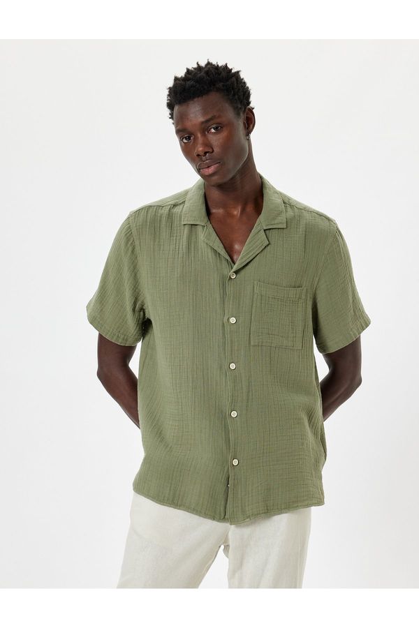 Koton Koton Textured Pocket Detail Cotton Basic Short Sleeve Shirt