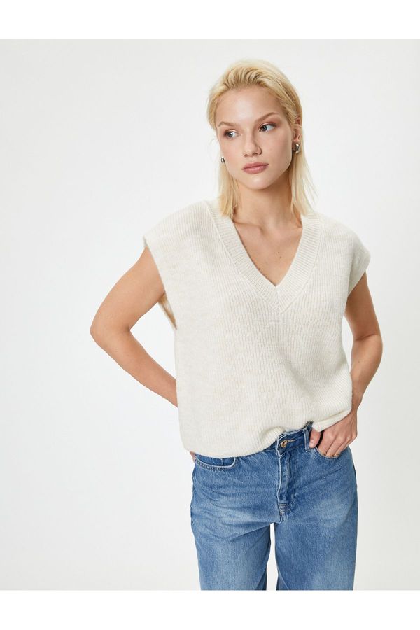 Koton Koton Textured Sleeveless Knitwear V Neck Oversize Sweater