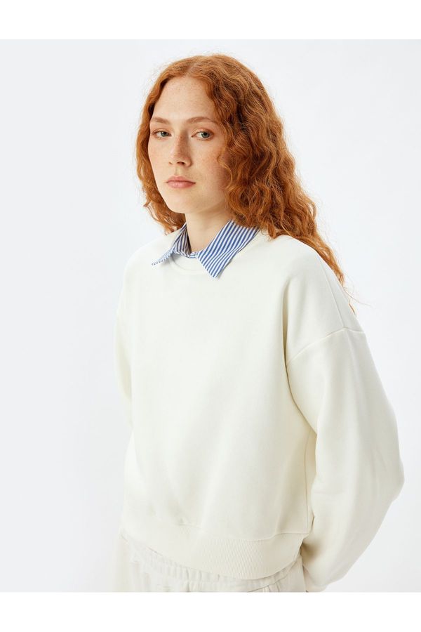 Koton Koton Three Thread Raised Crew Neck Cotton Basic Sweatshirt