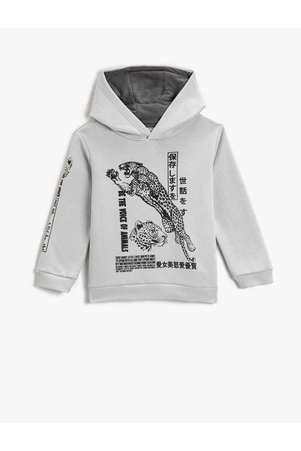 Koton Koton Tiger Printed Hooded Sweatshirt Long Sleeve