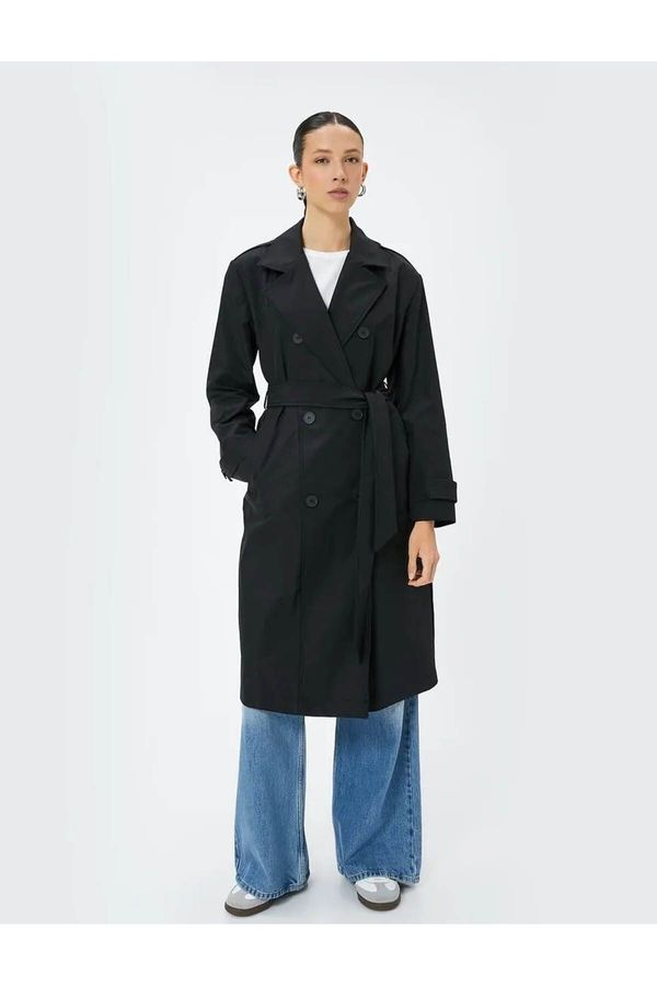 Koton Koton Trench Coat Double Breasted Collar Reverse Collar Long Pockets