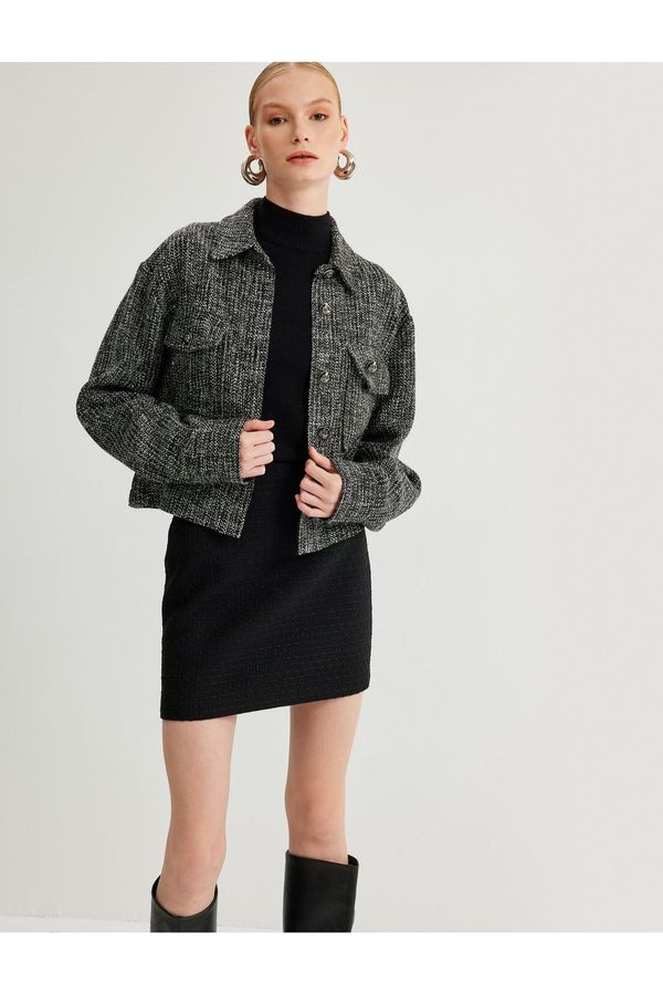 Koton Koton Tweed Jacket with Flap Pocket Detail and Buttoned Shirt Collar