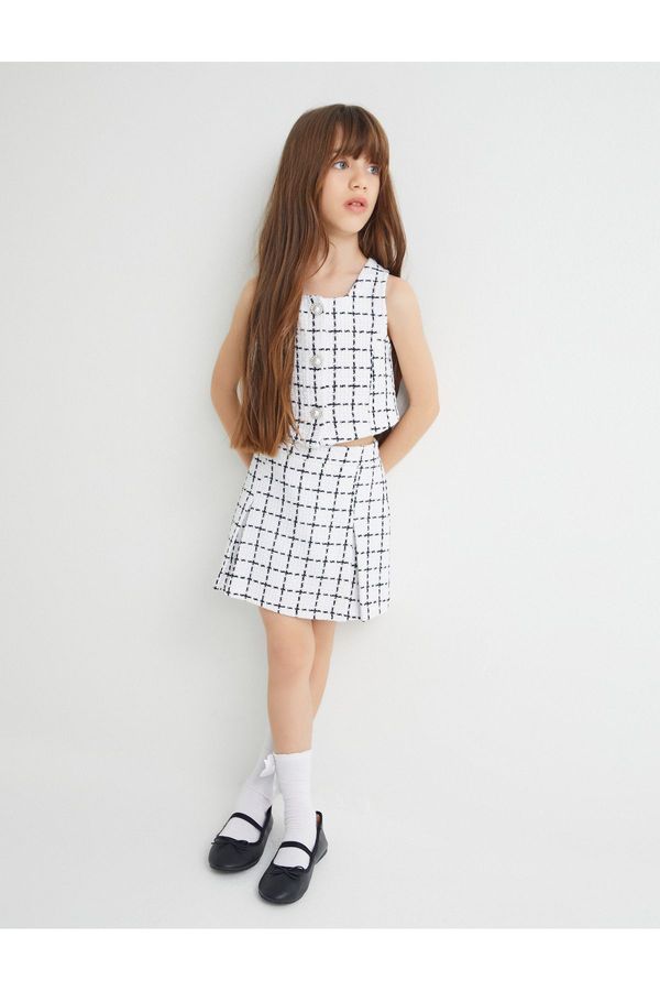 Koton Koton Tweed Short Skirt Plaid Elastic Waist