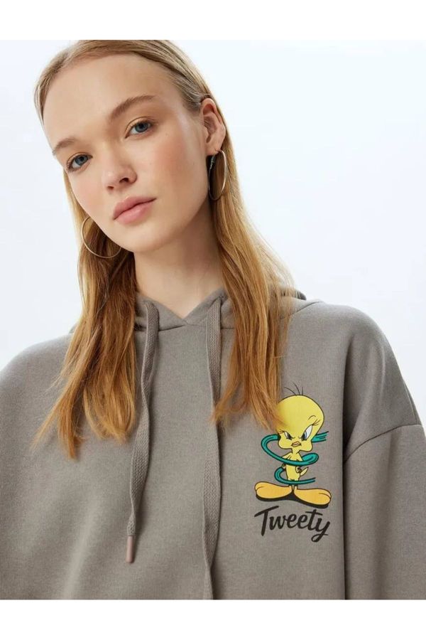 Koton Koton Tweety Oversize Sweatshirt Hooded Back Printed Licensed