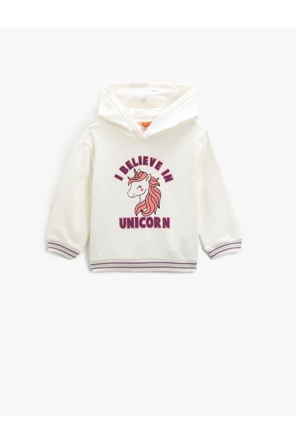 Koton Koton Unicorn Printed Hooded Sweatshirt Raised Long Sleeve