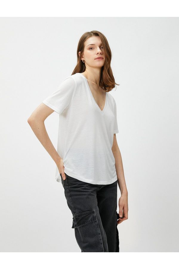 Koton Koton V-Neck Basic T-Shirt Short Sleeve