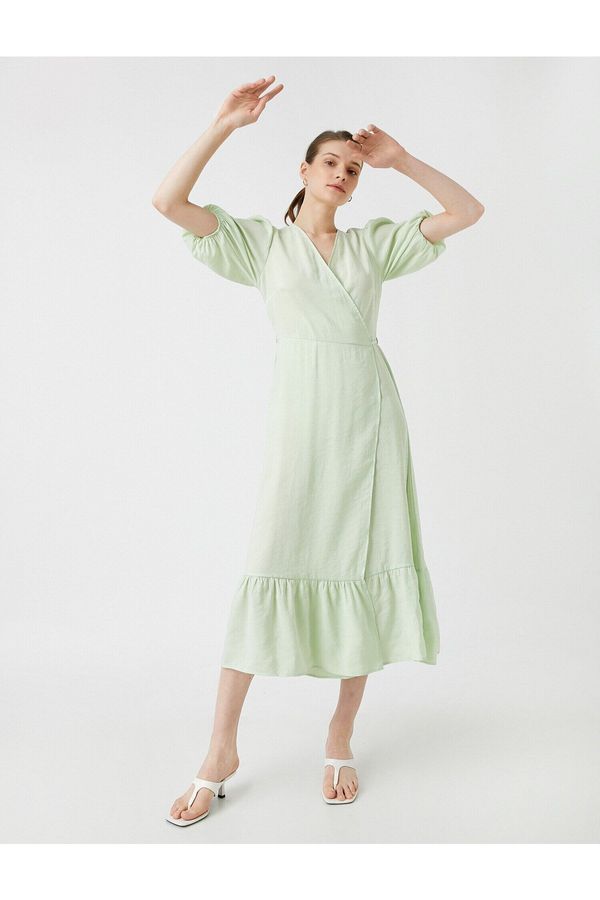 Koton Koton V-Neck modalna mešanica midi balonske obleke