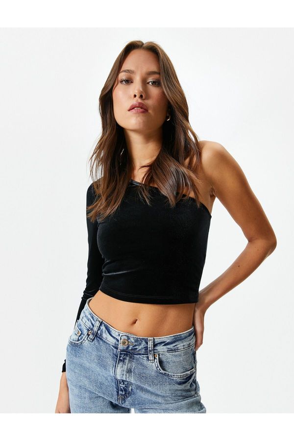 Koton Koton Velvet One-Shoulder T-Shirt Crop