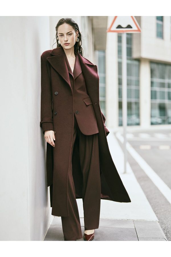 Koton Koton Viscose Fabric Blend High Waist Wide Leg Pocket Fabric Trousers