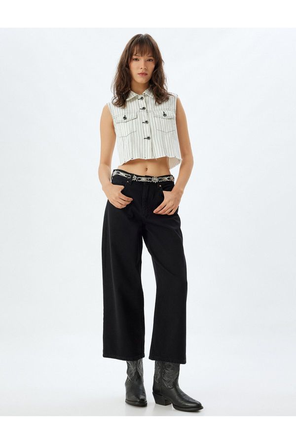 Koton Koton Wide Leg Crop Jeans Buttoned Relaxed Fit Standard Waist - Wide Crop Leg Jeans