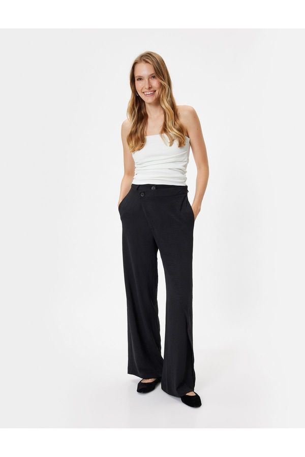 Koton Koton Wide Leg Double Breasted Trousers with Pockets Standard Waist