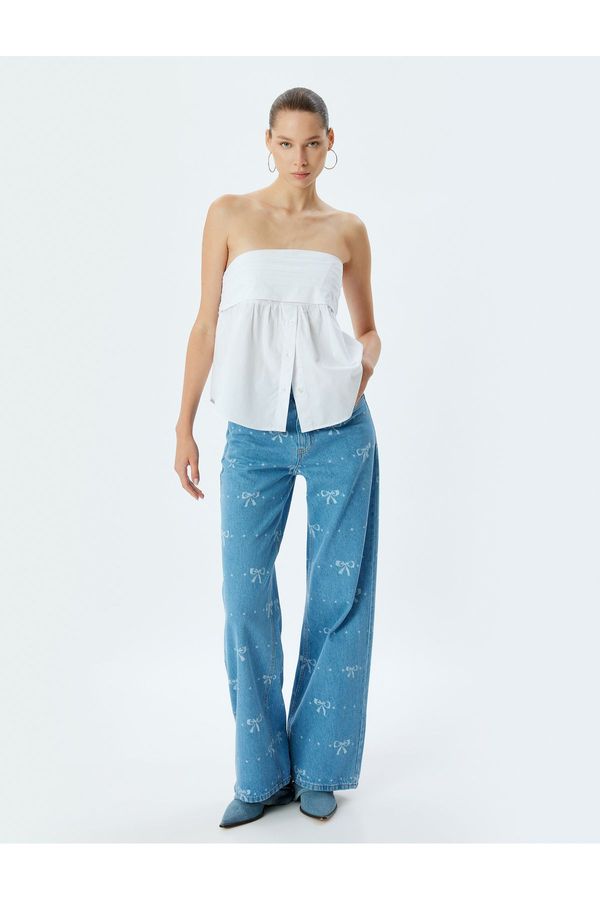 Koton Koton Wide Leg Jeans Standard Waist Bowknot Patterned Buttoned Pocket - Wide Leg Jeans