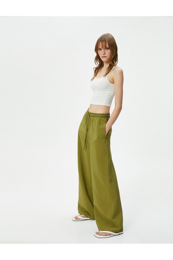 Koton Koton Wide Leg Trousers Elastic Waist Viscose