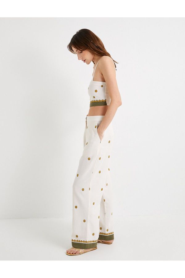 Koton Koton Wide Leg Trousers High Waist Floral Pocket Viscose Blend