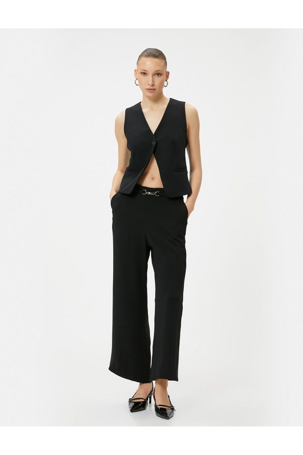 Koton Koton Wide Leg Trousers Normal Waist Belt Pocket