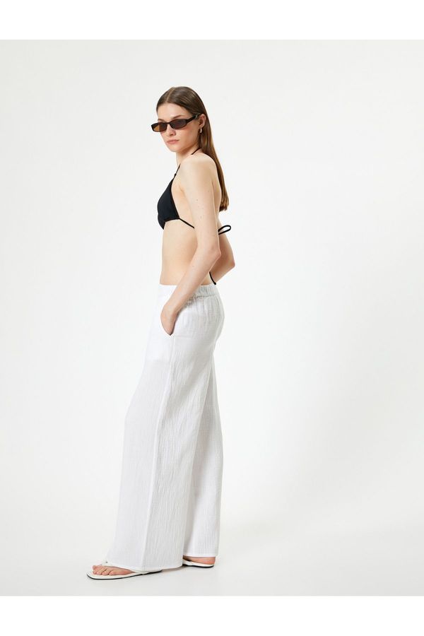 Koton Koton Wide Leg Trousers Tie Waist Pocket Textured