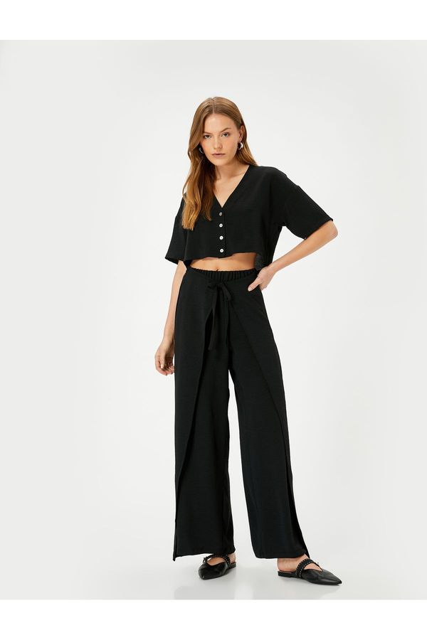 Koton Koton Wide Leg Trousers with Cap, Tie Detail, Elastic Waist