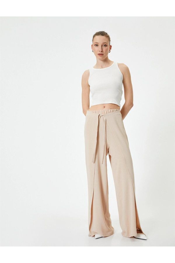 Koton Koton Wide Leg Trousers with Cap, Tie Detail, Elastic Waist